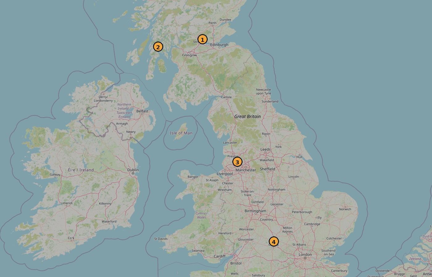 Map of Scotland and England showing the Gravel Health ride areas