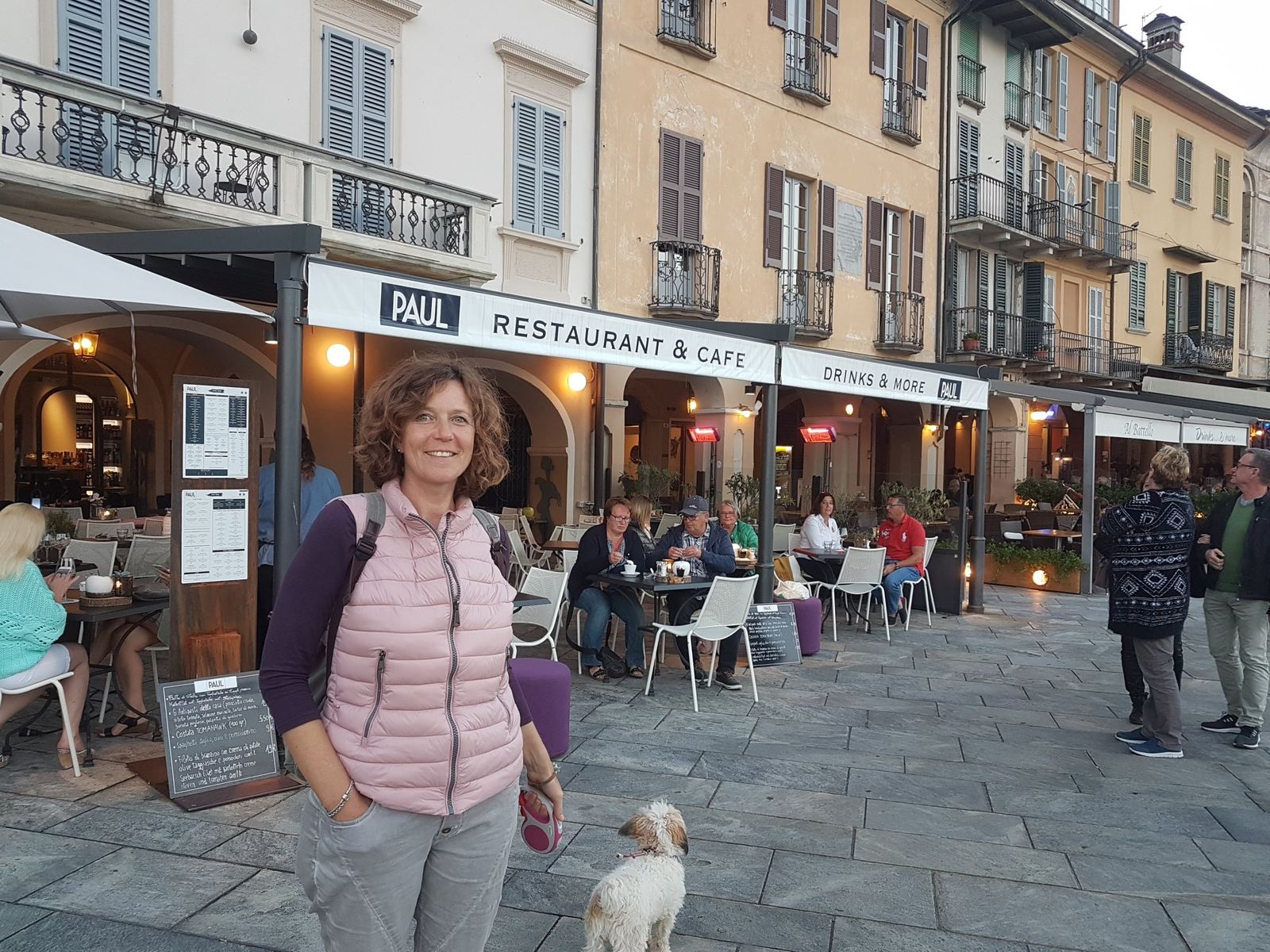 The lakefront at Cannobio in the evening with restaurants along the promenade