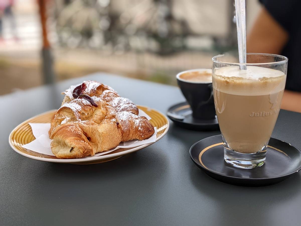 Coffee on a café table near the coast below Cipressa