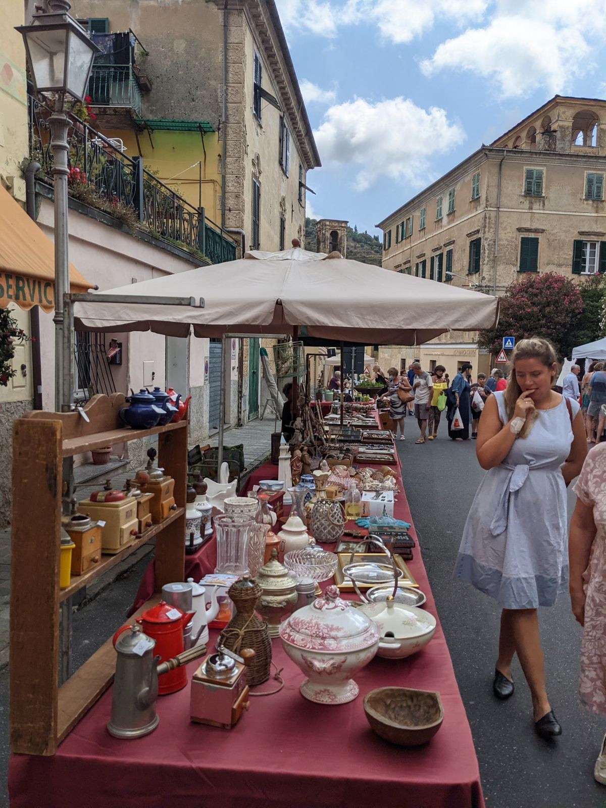 A market stall with produce in the street in Dolcedo