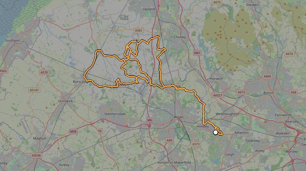 Real GPS route map of the 13 July 2013 Eccleston ride