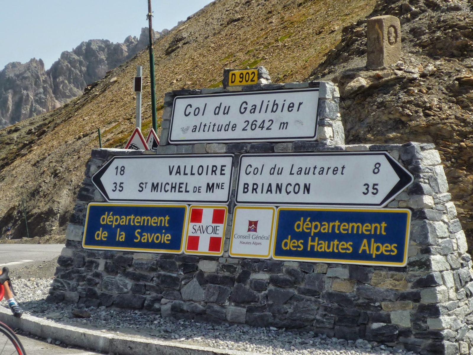 The Col du Galibier summit sign, altitude 2642m