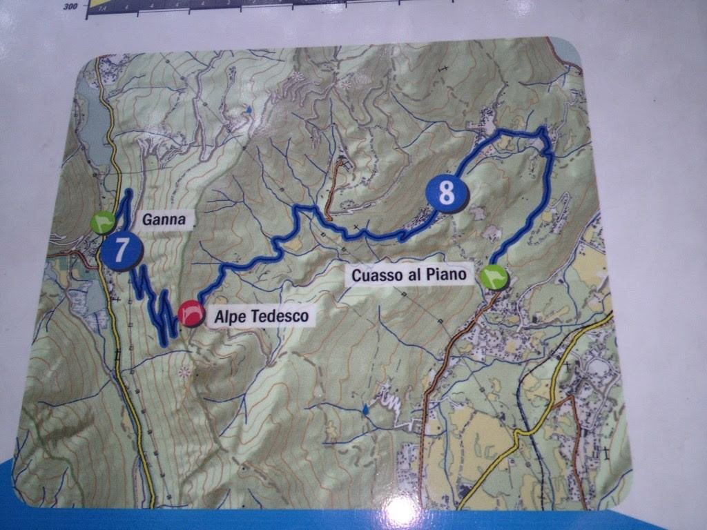 A route board map showing numbered climbs around Ganna, Alpe Tedesco and Cuasso al Piano