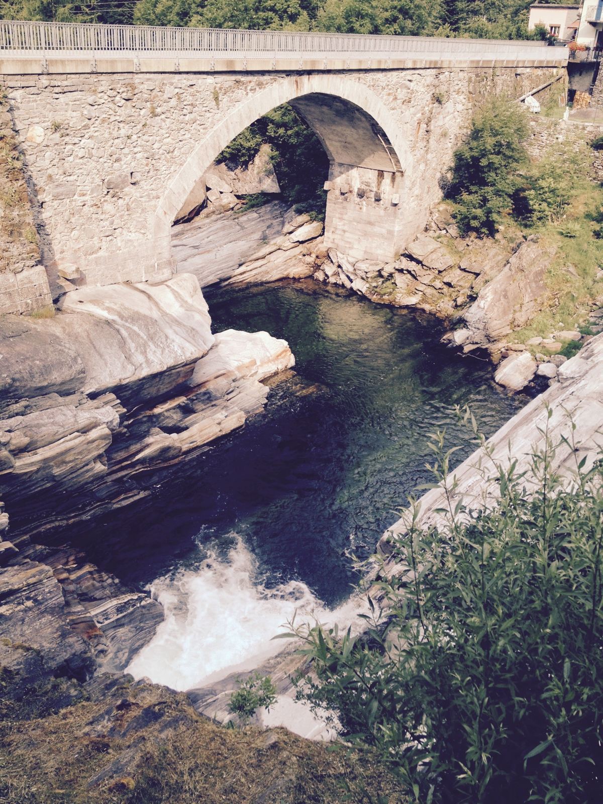 The old stone bridge over the Verzasca at Lavertezzo